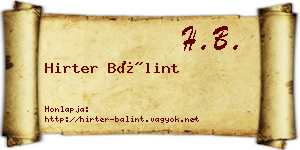 Hirter Bálint névjegykártya